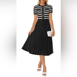 Black and white ribbed midi dress